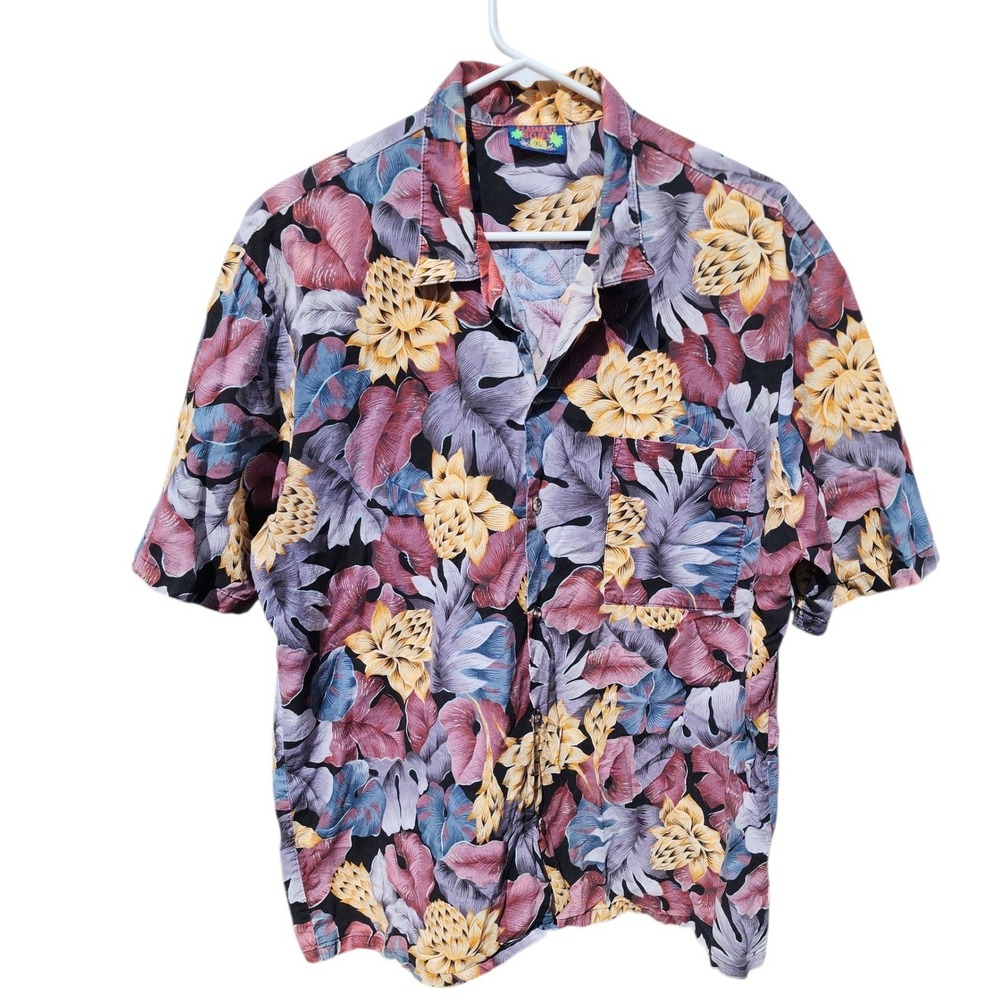 Hawaii Blues Mens XL Tropical Floral Hibiscus Short Sleeve Button Down Shirt
